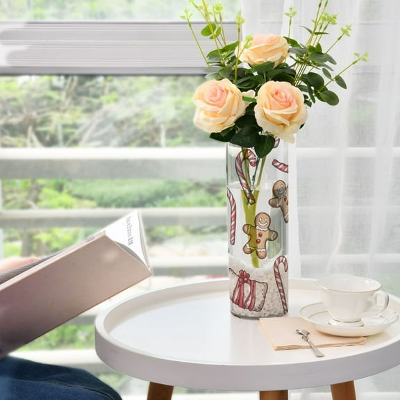 Christmas Gingerbread Man Plastic Vase 11.8'' x 3.9'' Transparent Non Breakable Decorative for Family