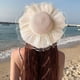 thumbnail image 5 of 56-58 cm circunferencia del sombrero sombrero de paja de encaje para mujer sombrero de verano borde ondulado protector solar de ala grande sombrero de playa junto al mar al aire libre, 5 of 5