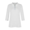 thumbnail image 6 of Half Zip Pullover Blouse Womens Solid Color 3/4 Length Sleeve Shirt V-Neck Loose Fit Casual Tunic Tops Summer Clothes for Women (White L), 6 of 6
