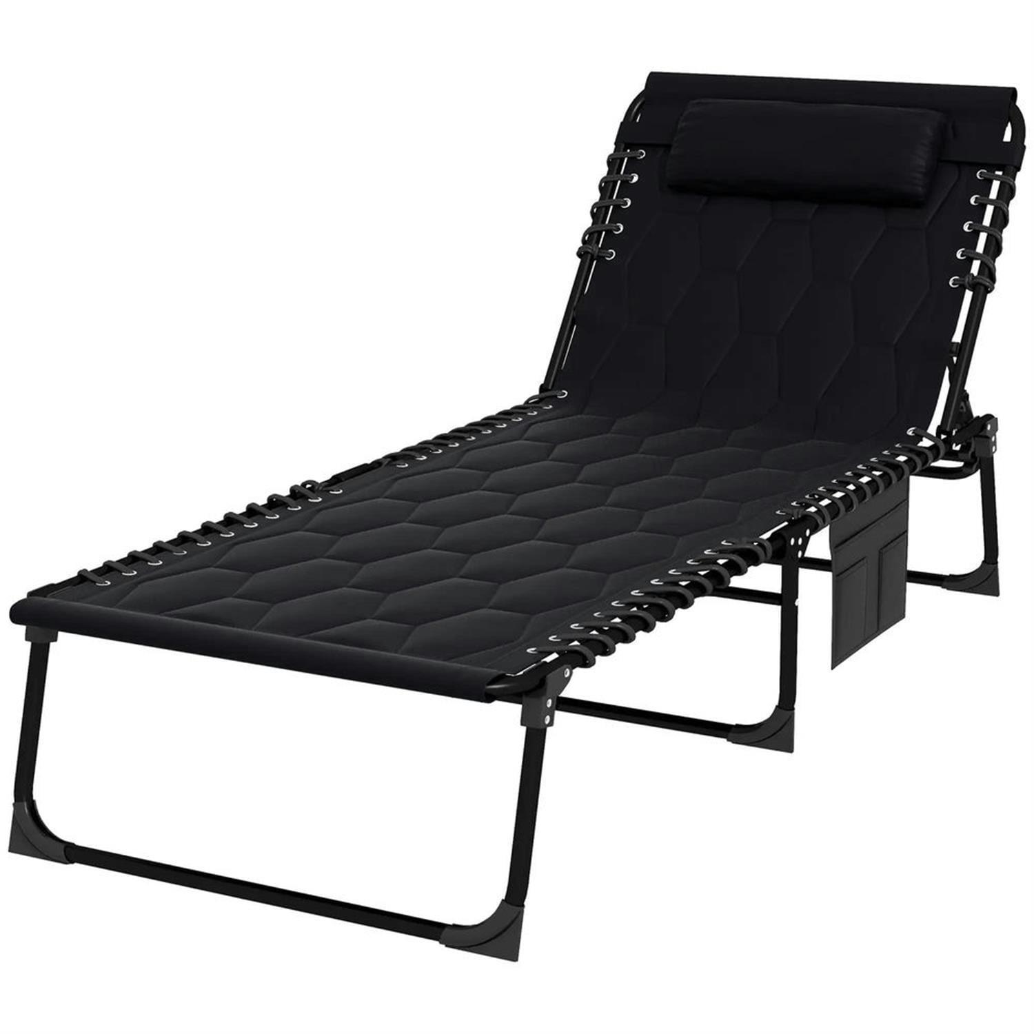 Demi Bonn Outdoor Folding Lounger Chaise with Reclining, Heavy Duty Frame, Portable Relaxation for Beach, Yard, Patio, Black