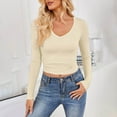 thumbnail image 4 of Aloohaidyvio Womens Long Sleeve Tops Crew Neck Slim Fitted Shirts Y2K Basic Casual Blouses, 4 of 7