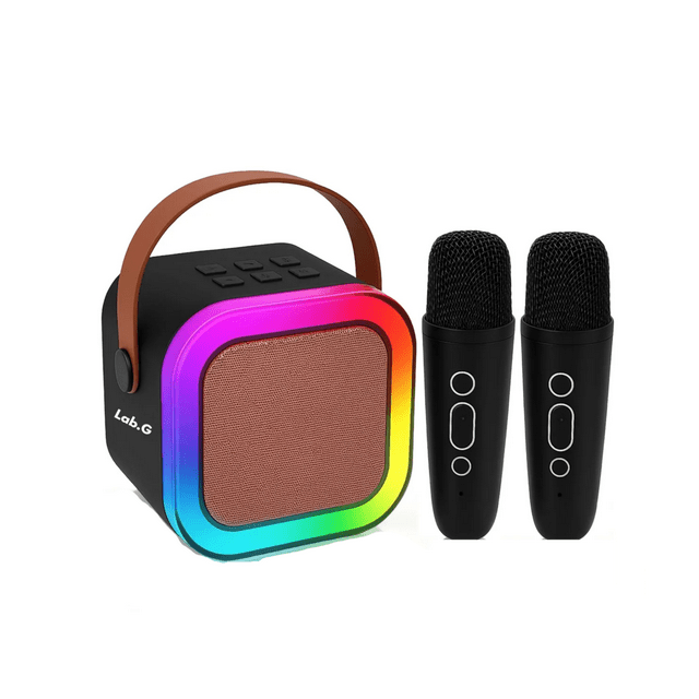 Máquina De Karaoke Para Niños Con 2 Micrófonos Inalámbricos Lab.G Negro