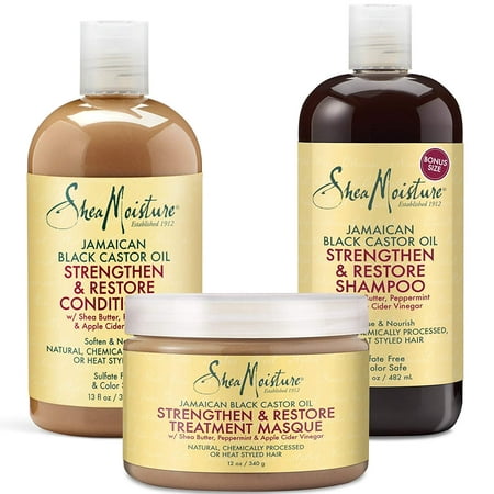 SheaMoisture Jamaican Black Castor Oil Strengthen, Grow & Restore Hair Care Trio – Includes 16.3 oz. Shampoo, 13 oz. Conditioner & 12 oz. Treatment