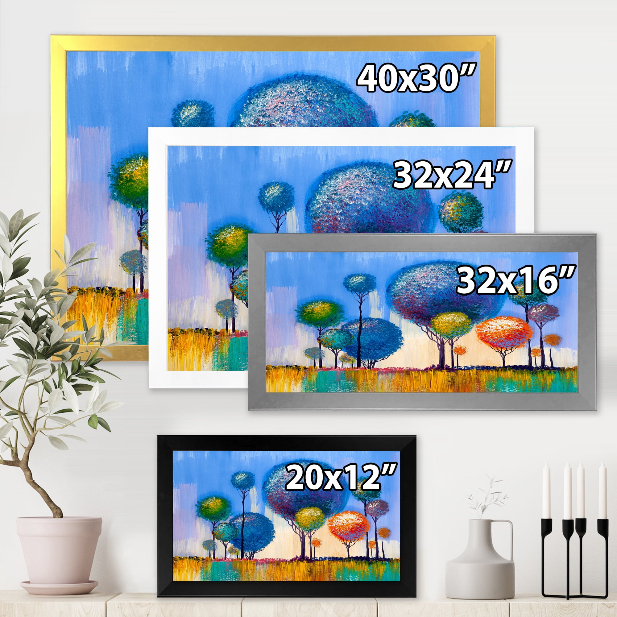 Designart 'Colourful Landscape Trees Impressionist I' Modern Framed Art Print