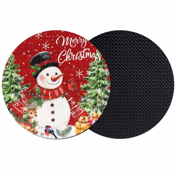 Christmas Snowman Coasters Set of 2, Absorbent Coasters for Drinks, Red Wooden Xmas Tree Elk Snowflake Coaster for Desk Coffee Table Protection, Home Decor House Warming Gifts 4"
