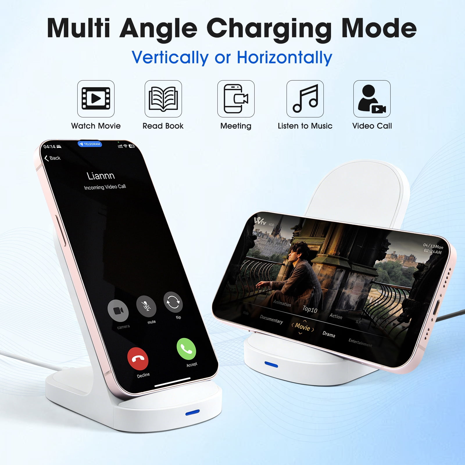 SOLPOWBEN Wireless Charger Stand 15w Max Fast Wireless Charging Stand Compatible with iPhone 17/17 Plus/17 Pro Max 16/15/14/13/SE/12 Series (Without AC Adapter) White