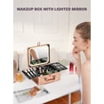 thumbnail image 2 of OMIRO Makeup Box with Lighted Mirror, Waterproof Travel Train Case, Cosmetic Organizer with Adjustable Dividers, Makeup Case with A Magnetic LED Mirror (Rose Gold), 2 of 5