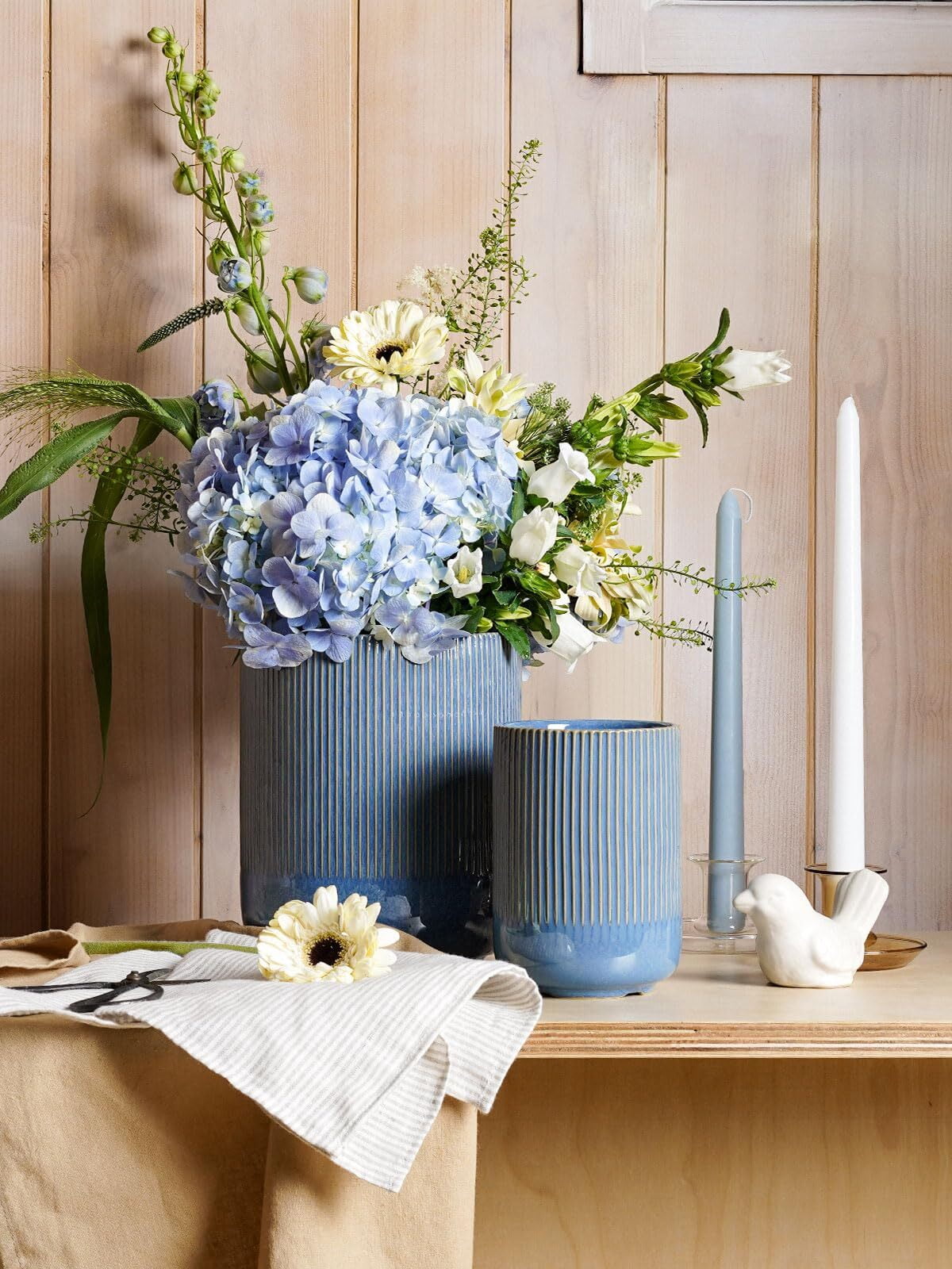 LE TAUCI Utensil Holder, 7.3"+5.4" Ceramic Utensil Crock, Plant Pots & Home Accessories, Pack of 2, Glaze Blue Serving Storage