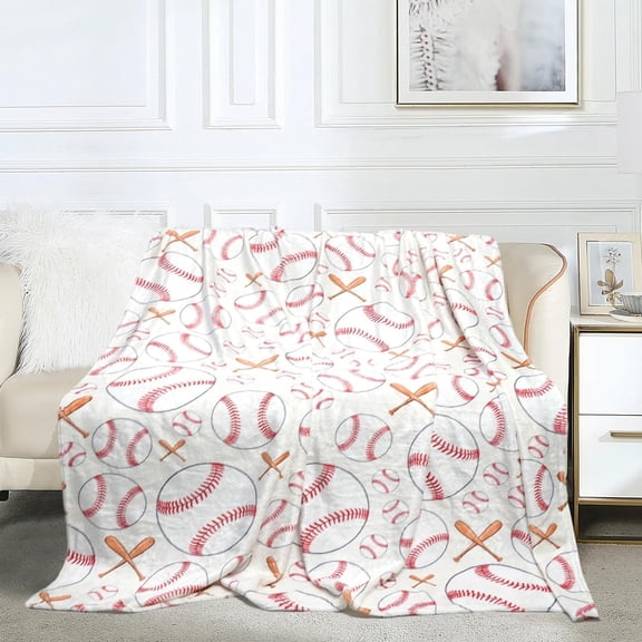Baseball Print Flannel Throw Blanket, Soft Cozy Lightweight For Couch Bed Sofa