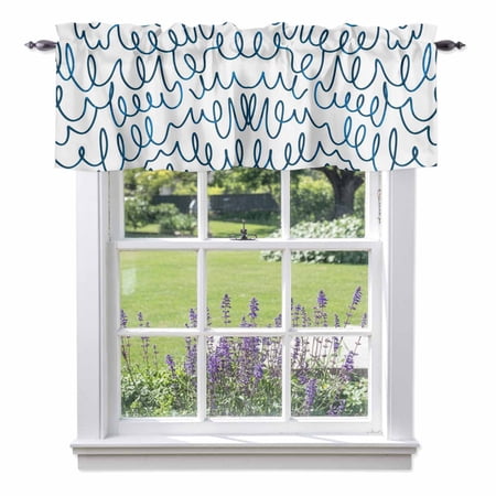 Artistic Scribbles Valance Curtains for Windows Abstract Minimalist Navy Blue Continuous Loops Light Filtering Rod Pocket Short Valance Curtains for Kitchen Bathroom 54x18in 1 Panel