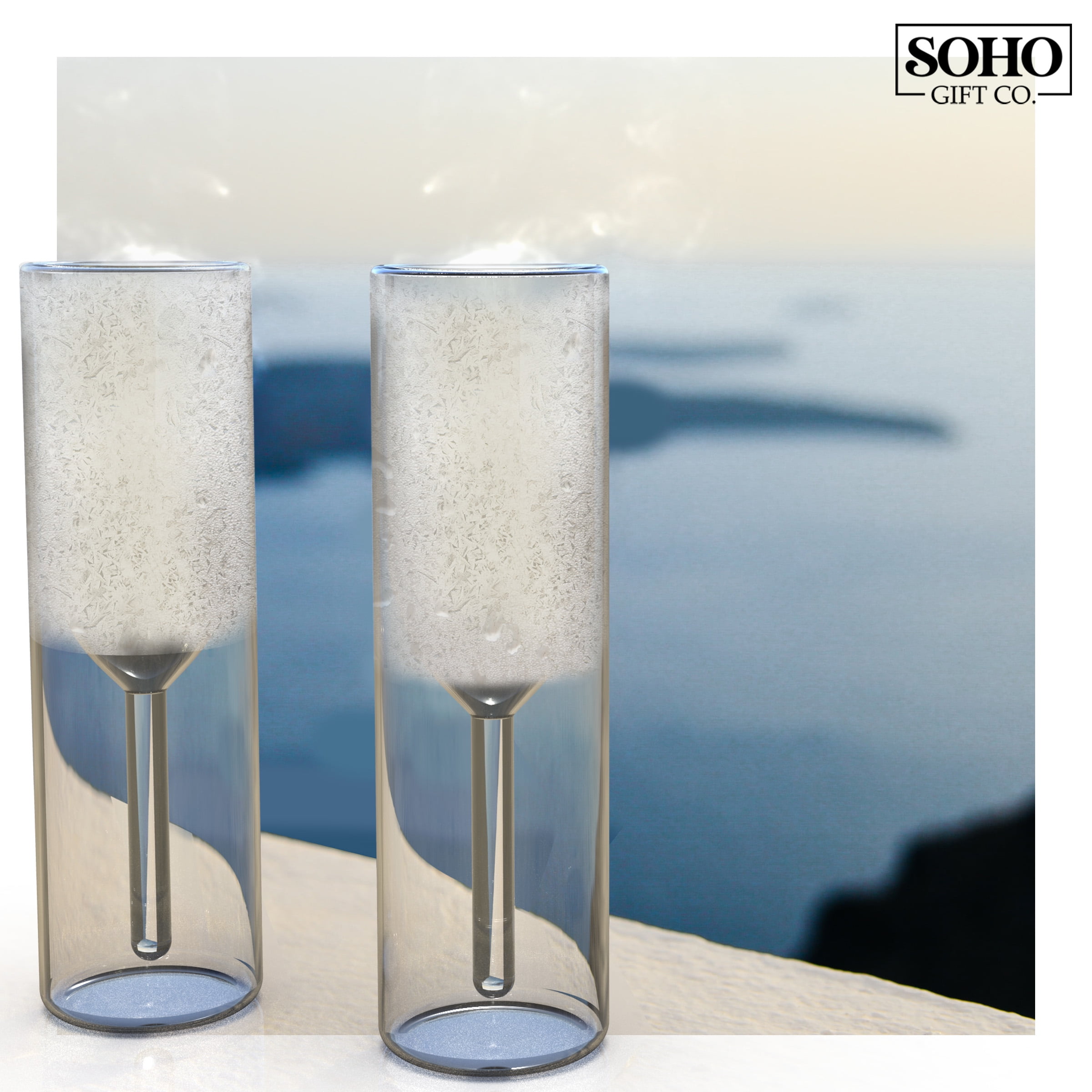 SoHo Champagne Flutes Glasses, Set of 2 Double Walled Insulated Chiller Freezer Cups for Cold Drinks (6.8oz) Gift for Her/Women (Gift Boxed)