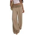 thumbnail image 2 of Xdegege Women's Wide Leg Linen Pants Casual Loose Fold Over Waist Cotton Summer Beach Trousers Lightweight Breathable Flowy Vacation Outfit Palazzo Slacks, 2 of 6