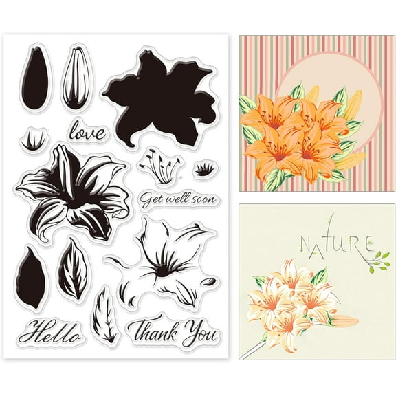 Lily Flowers Silicone Clear Stamps Flower Bud Leaves Layered Transparent Stamps for Cards Making DIY Scrapbooking Photo Album Decoration