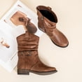 thumbnail image 4 of Women's Mid-Calf Cowgirl Boots with Low Chunky Heel,Classic Round Toe,Cowboy Style,Side Zipper,Fashion Western Dark Brown Boots., 4 of 6