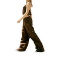 thumbnail image 5 of Franhais Women's Casual Cargo Trousers, Solid Color Low Waist Drawstring Loose Straight Leg  Pants, 5 of 7