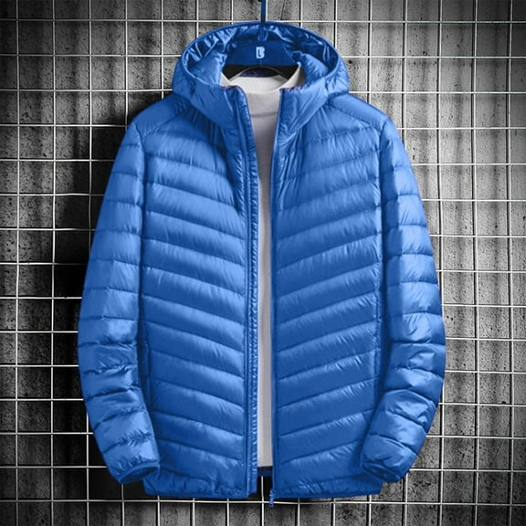 Xuniizn Puffer Jacket Men, Zipper Pockets Solid Color Packable Big Tall Long Sleeve Hooded Quilted Jackets, Lightweight Soft Comfortable Thermal Casual Winter Coats