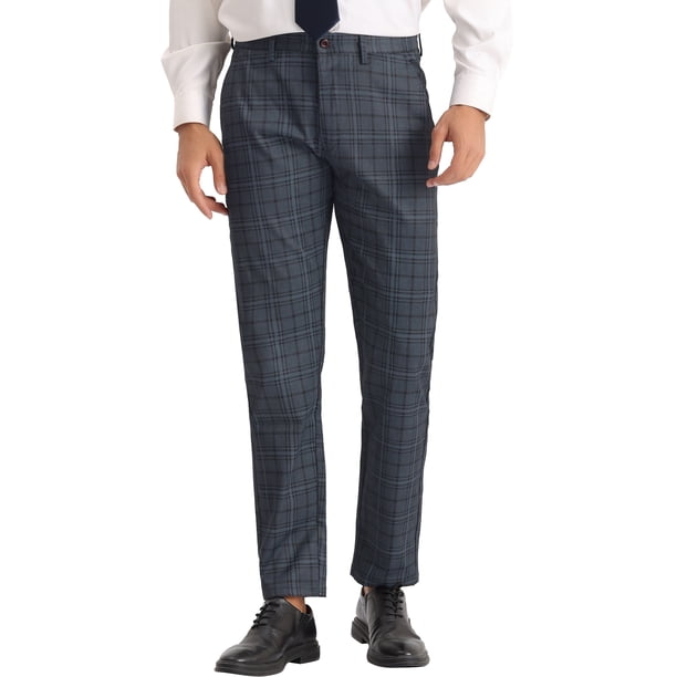 Pantalones INSPIRE CHIC para hombre, corte regular, frente plano, formales, de vestir, a cuadros, talla 34, gris oscuro