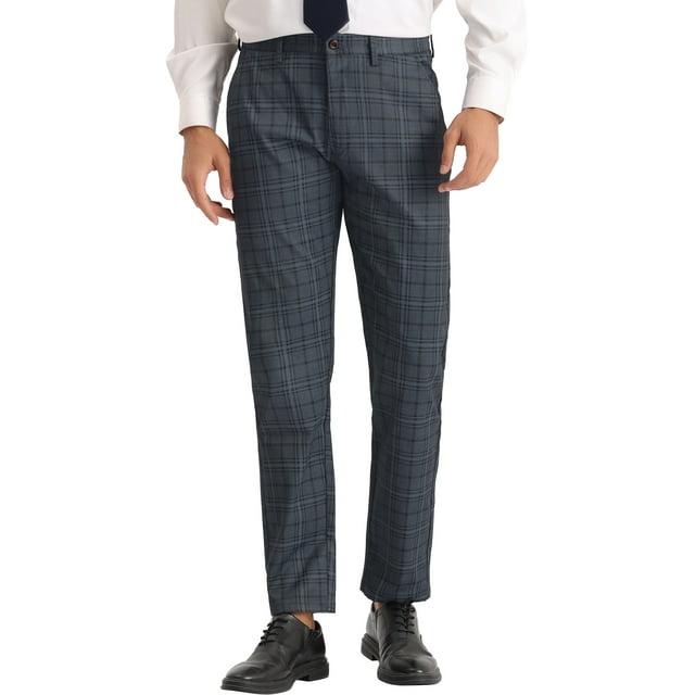 Pantalones INSPIRE CHIC para hombre, corte regular, frente plano, formales, de vestir, a cuadros, talla 30, gris oscuro