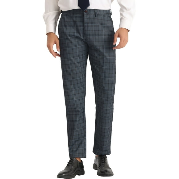 Pantalones INSPIRE CHIC para hombre, corte regular, frente plano, formales, de vestir, a cuadros, talla 30, gris oscuro