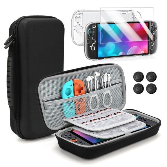 EEEkit 9-in-1 Accessories Kit Fit for Nintendo Switch 2 (2025), Carrying Case, Protective Cover, 2 Clear Joy-Con Cases, Screen Protectors & 4 Thumb Grip Caps
