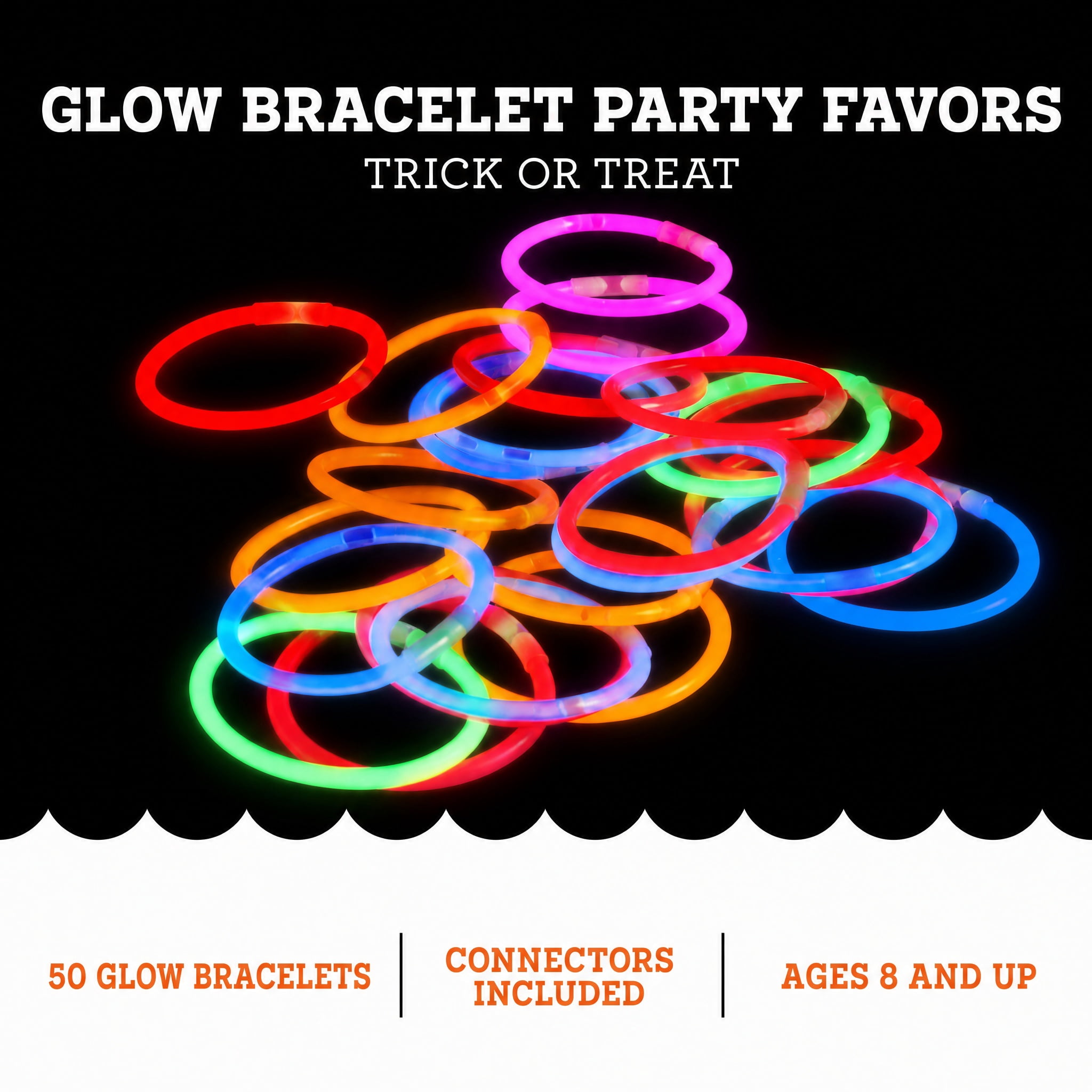 Glow Bracelet Party Favors, Multicolor, 8", 50 Count, Halloween by Way To Celebrate