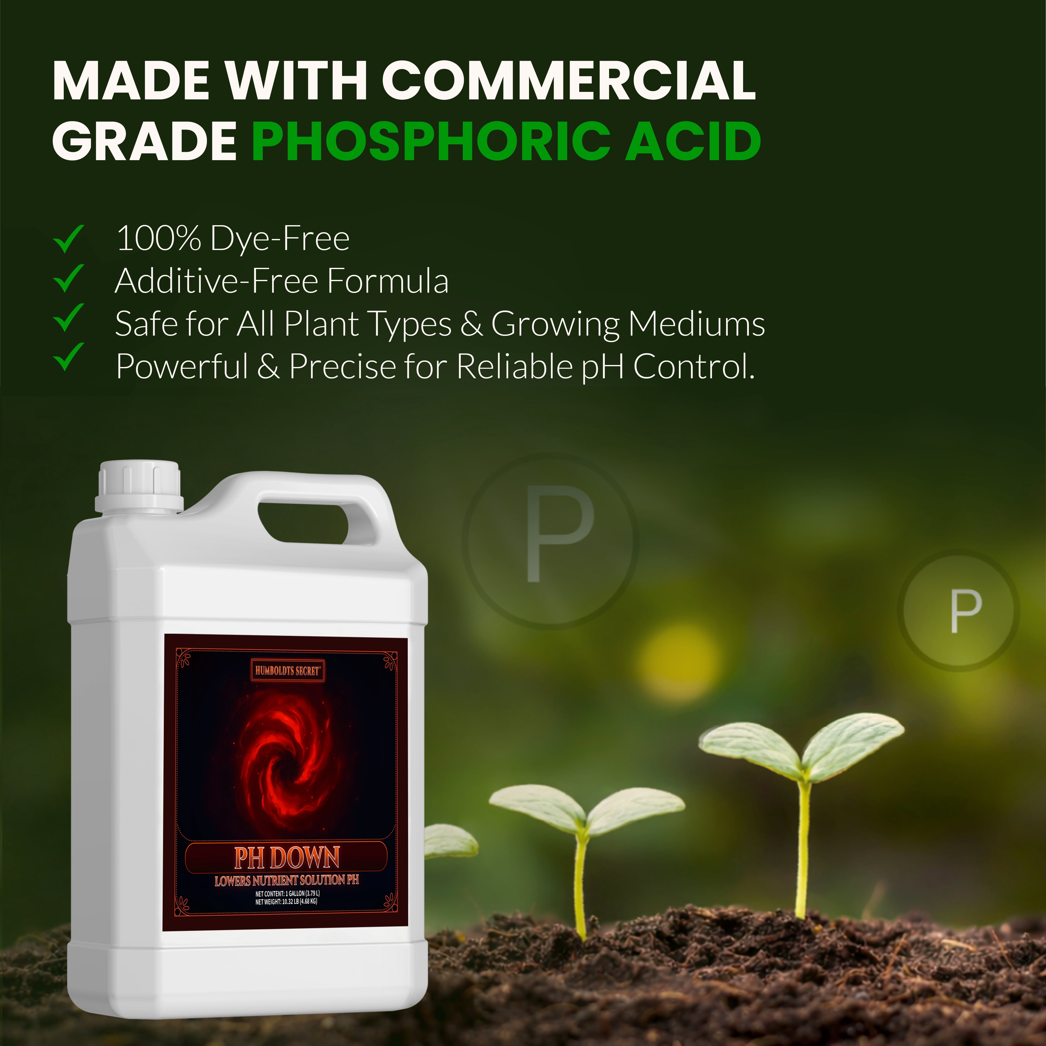 Humboldts Secret pH Down for Plants | Liquid pH Adjuster and Balancer for Soil Coco Hydroponics | Concentrated Phosphoric Acid Solution Supporting Nutrient Uptake and Strong Growth | 1 Gallon