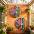 thumbnail image 5 of Colorful Rustic Peace Sign Metal Wall Art, Round Boho Inspirational Plaque for Bedroom & Living Room Decor, 5 of 7