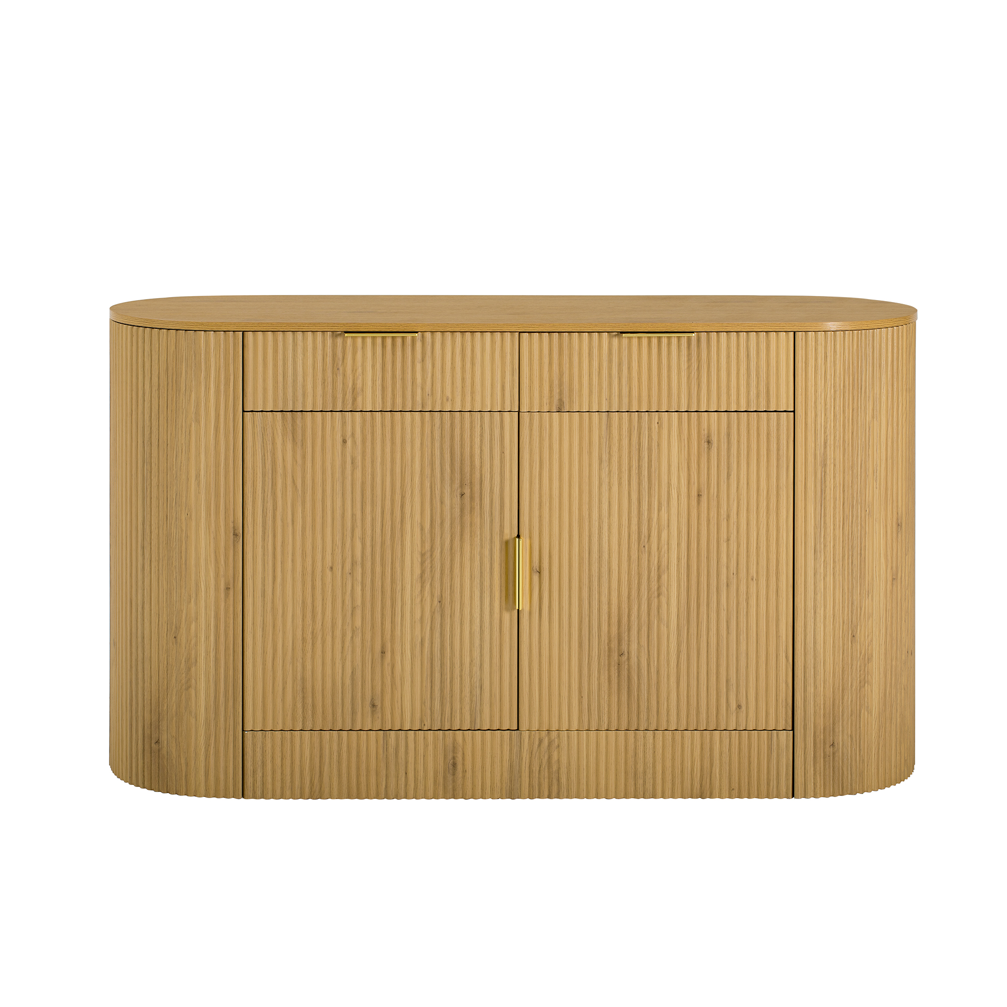 Aukfa 55" Modern Accent Storage Cabinet, Sideboard Buffet Console with Stripe Doors & 3 Side Shelves for Living Room/Dining Room/ Bedroom,Natural