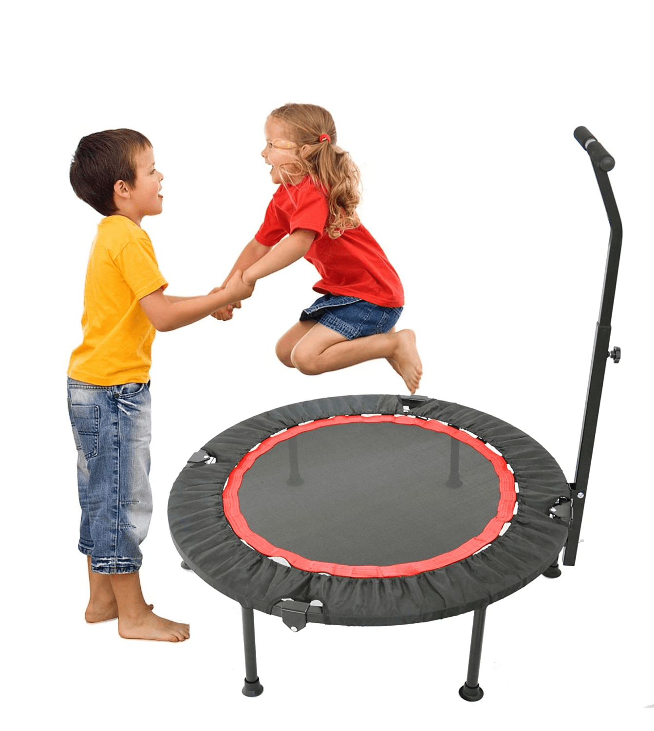 Mini Trampoline Rebounder for Adult 40 Foldable Fitness Exercise Trampoline with Adjustable Handrail for Home Gym Workout Cardio Training Max. Load 300lbs