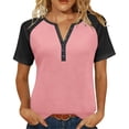 thumbnail image 2 of PNTUTB Summer Women's Fashion Color Block Button Up V Neck Pullover Short Sleeve Loose Comfort T Shirts, 2 of 6