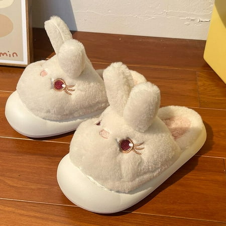 

CoCopeanut Cartoon Home Slipper for Female Lovely Rabbit Animals Girls Indoor Plush Slippers Winter Women Warm Family Fuzzy Flip Flops