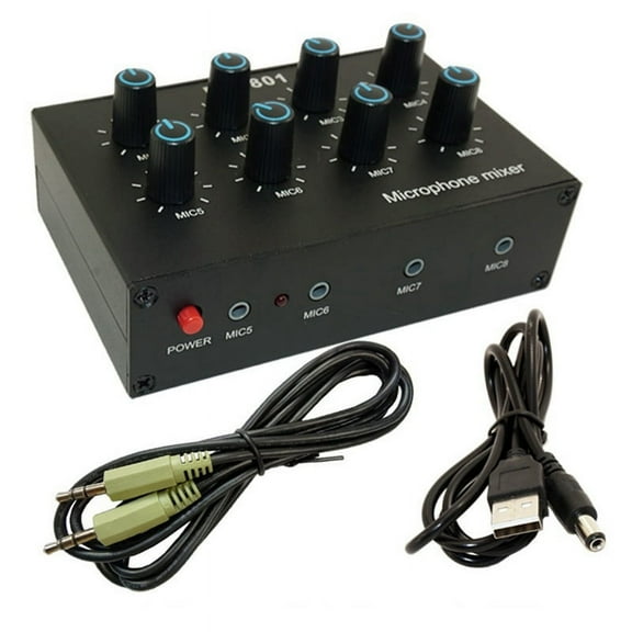 -801 Condenser Microphone Expander 8 Channel 3.5mm Mixer Multi-Channel Input Hub