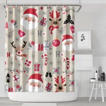 Beige Christmas Santa and Reindeer Pattern Shower Curtain 84"x72" ,Bathroom Decorative Shower Curtains Set with 12 Hooks,Modern Waterproof Washable Shower Curtain