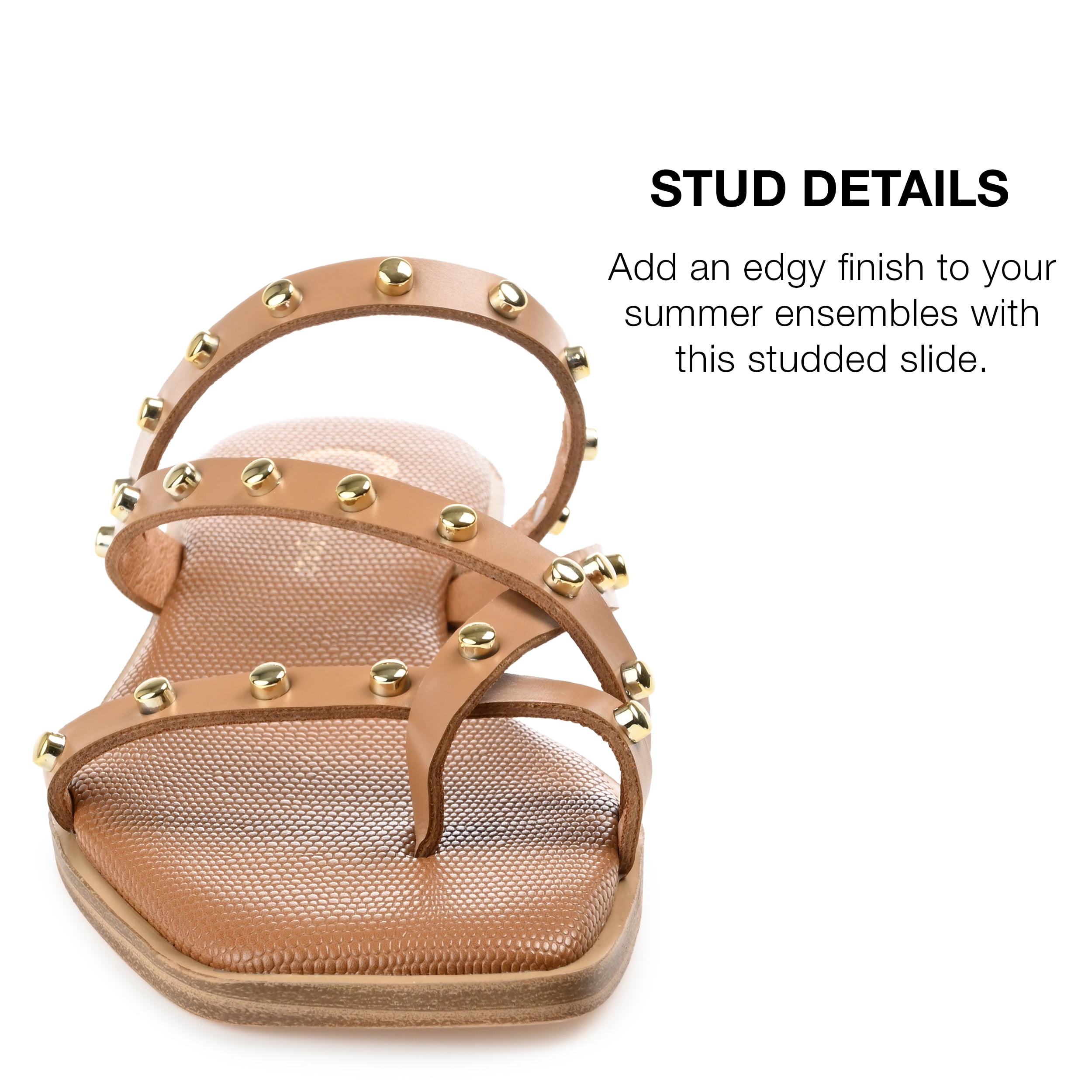 Journee Collection Women's Fanny Sandal - Strappy Studded Synthetic Leather Sandals