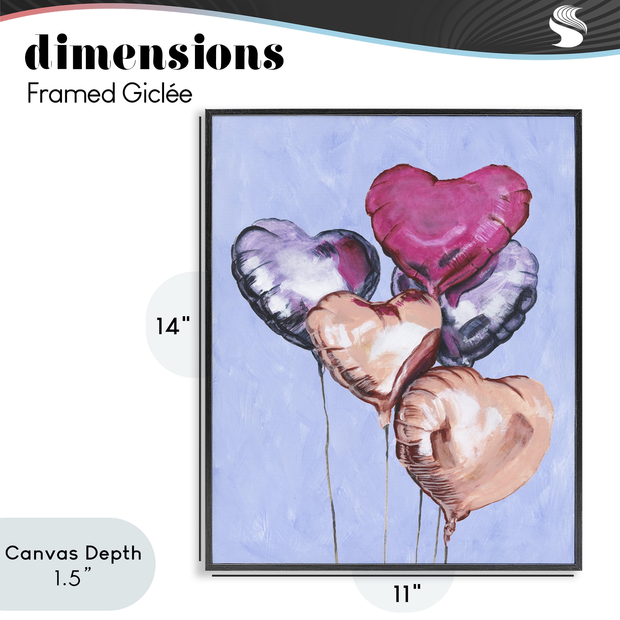 Stupell Industries Vibrant Heart Balloons Black Framed Giclee Art, design by Michael Willett