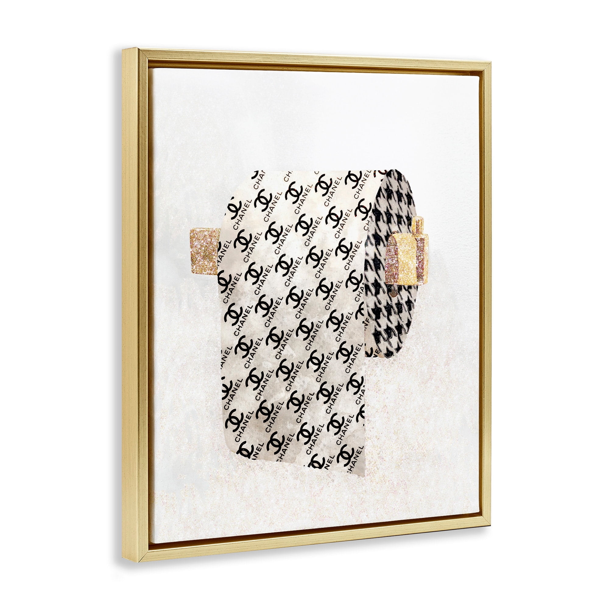 Stupell Industries Fashion Glam Toilet Paper Designer Detailing Metallic Gold Framed Floating Canvas Wall Art, 24x30, by Ziwei Li