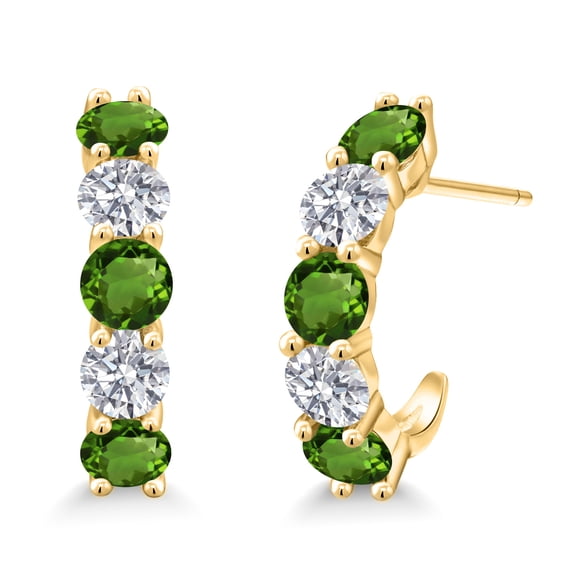 Gem Stone King 18K Yellow Gold Plated Silver Green Tourmaline and White Lab Grown Diamond Earrings for Women | 2.58 Cttw | Gemstone October Birthstone | Round 4MM