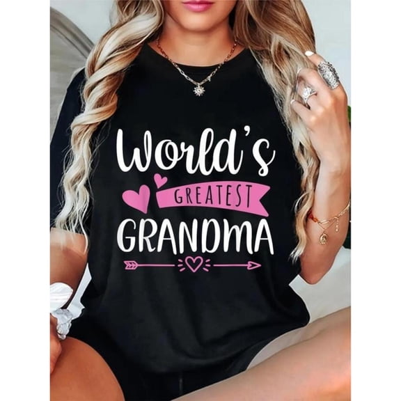 Women Greatest Grandma Graphic Cotton T Shirt Casual Comfortable Short Sleeve Round Neck Top Black S-5XL