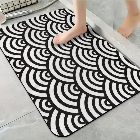 1pc Black and White Wave Pattern Bathroom Rug Bathroom Decor and Accessories- Durable,Anti Slip,And Quick Drying,Suitable For Indoor/outdoor Use - Perfect For Bathrooms,Bedrooms,Kitchens