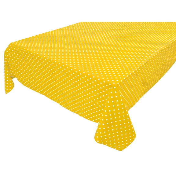 Cotton Tablecloth Polka Dots Print / Small White Dots on Yellow