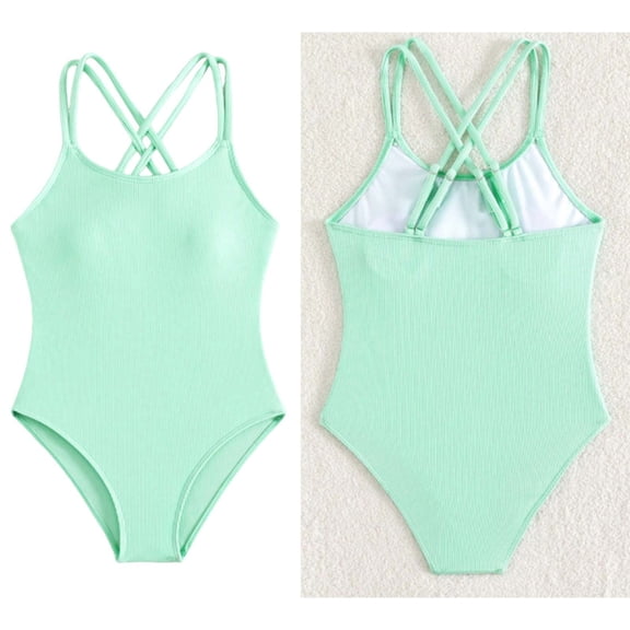Girls 1 Piece Swimsuit Sleeveless Bathing Suit Quick Dry Swimwear Cross Shoulder Strap Tween Girl Bathing Suits 10-11 Years