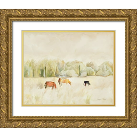 Murdock, Ramona 32x26 Gold Ornate Wood Framed with Double Matting Museum Art Print Titled - Grazing Cows