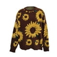 thumbnail image 6 of WRKEKC Women's Sunflower Jacquard Crewneck Knit Pullover Sweater Long Sleeve Casual Retro Floral Pattern Cozy Tops Unique Style, 6 of 10