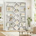 thumbnail image 2 of VVFLU 71" Triple Wide Bookshelf, 6-Tier Bookcase with Diamond Accent Compartments, Space-Saving Storage Cabinet for with 17 Open Display Shelves for Living Room, Bedroom, Home Office, White, 2 of 9