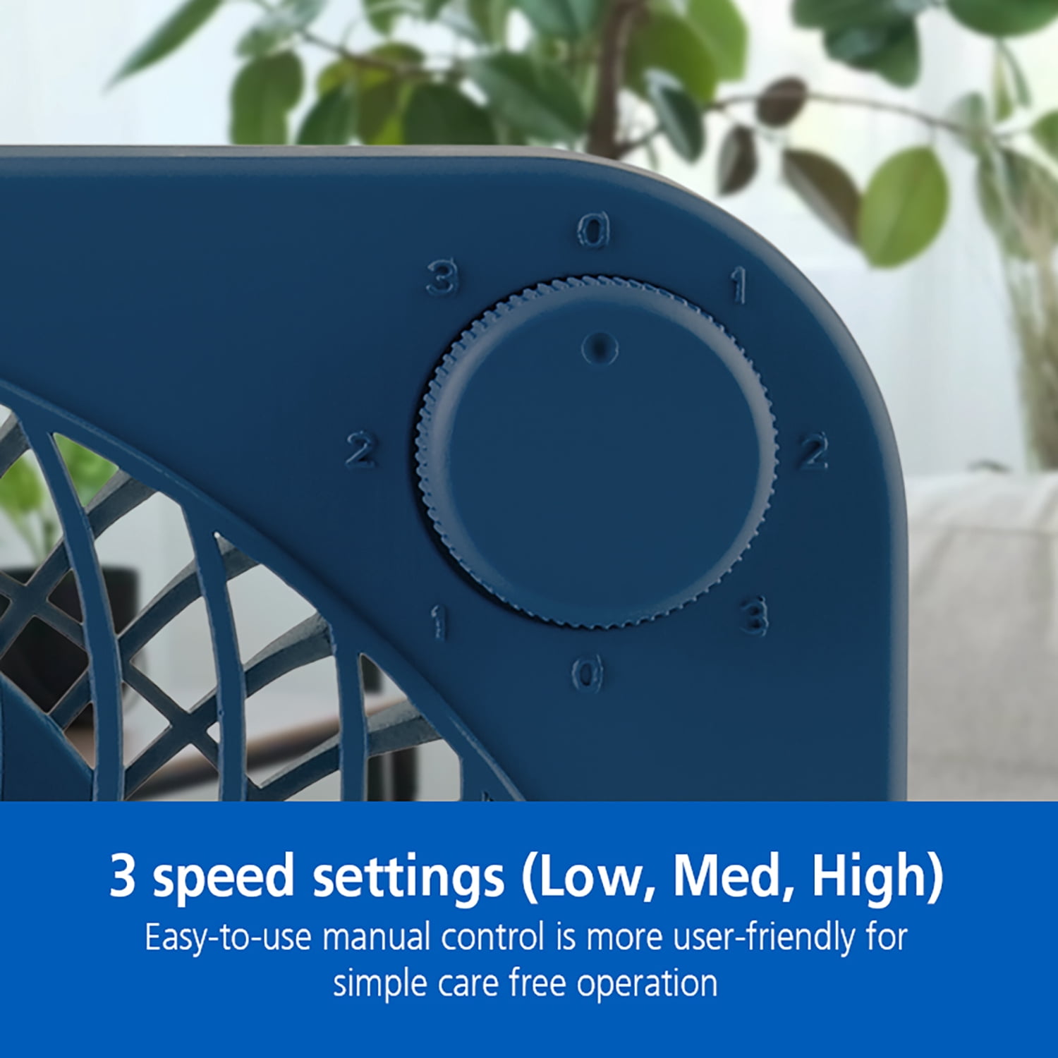 Mainstays 9 in 3-Speed Indoor Personal Table Electric Fan, Washed Indigo, Model FN2006WI