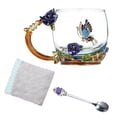 thumbnail image 1 of Yuarrent 350ml esmalte azul rosa flor taza de café de cristal 320ml Margarita leche té copas de vino whisky cóctel regalo chupito taza con cuchara Teteras Rosa Azul 320ML Yuarrent HA005099-02B, 1 of 6