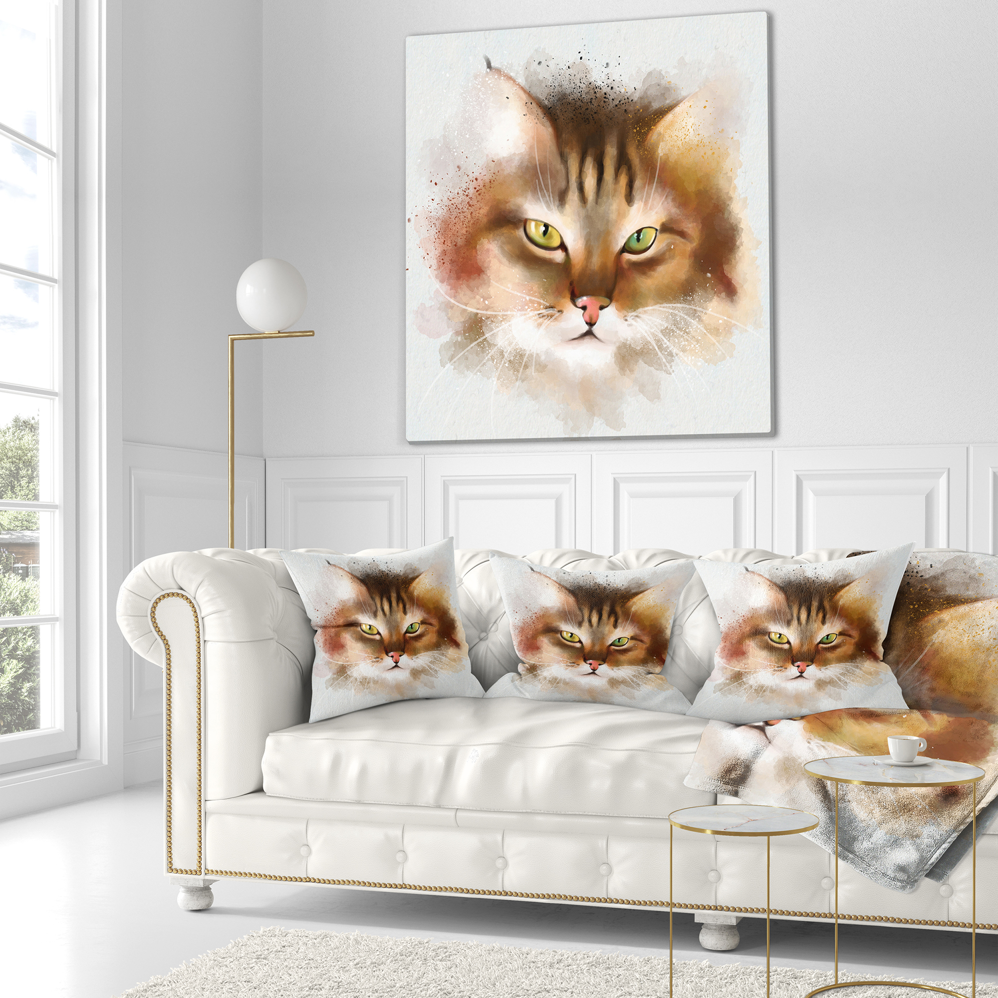 Designart Bold Brown Cat Watercolor Sketch - Animal Throw Pillow - 16x16