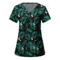 thumbnail image 1 of Qertyioot Hauts pour Femmes Femmes Manches Courtes Col en V Hauts Uniforme Imprimé Poches Chemisier Hauts, 1 of 5