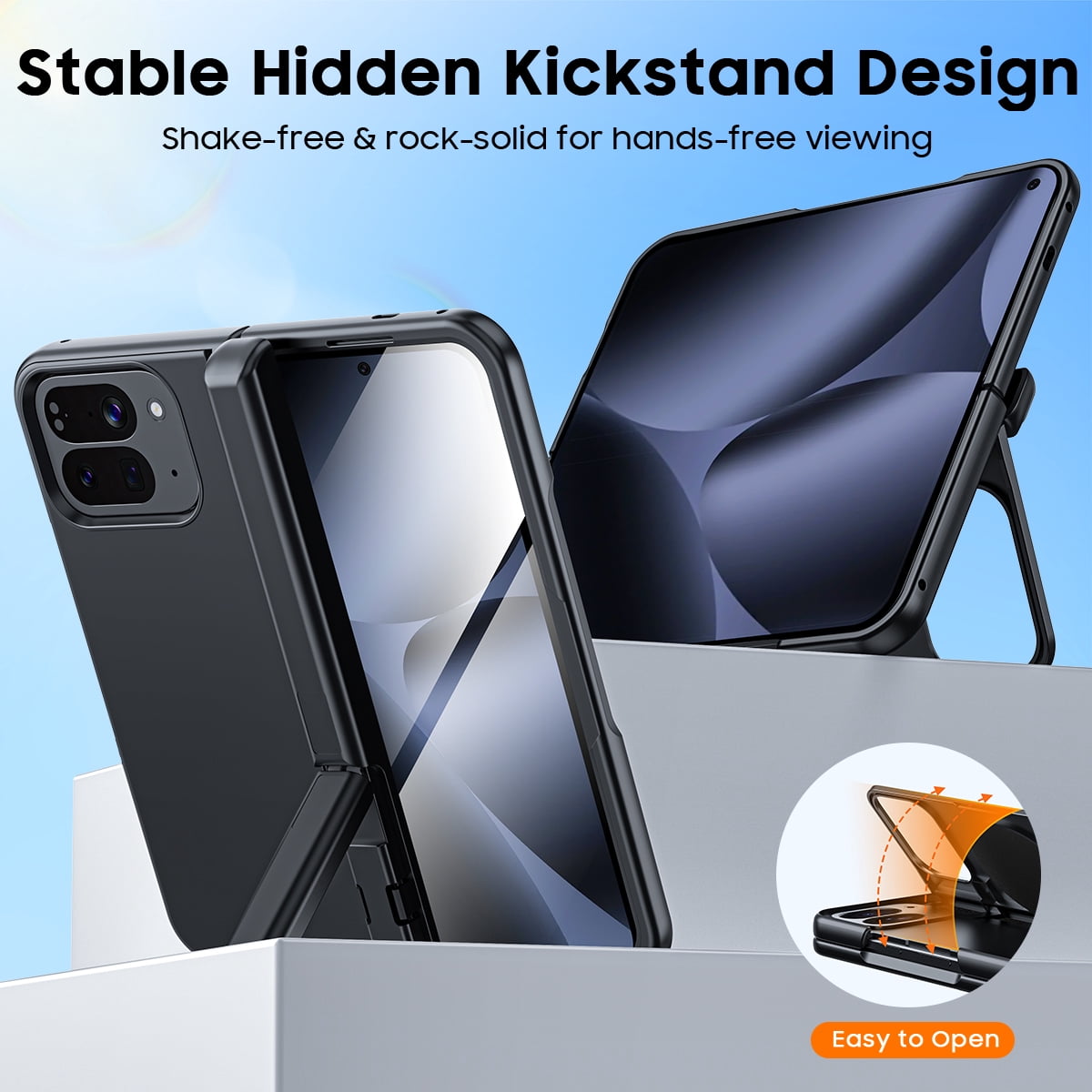 Vizvera Magnetic for Google Pixel 10 Pro Fold Case with Stand, Fit for Magsafe, Hinge Protection, Screen Protector, Built-in Hidden Kickstand, Slim Shockproof Phone Case-Black