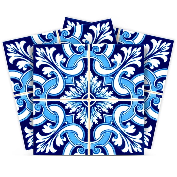 Autocollants de Carreaux à Peler et Coller 24 Pcs Ensemble Autocollants de Carreaux Authentiques Salle de Bain & Cuisine Vinyle Autocollants Muraux Faciles à Appliquer Juste à Peler et Coller Décoration Maison (6x6 Pouces, Indigo H37)